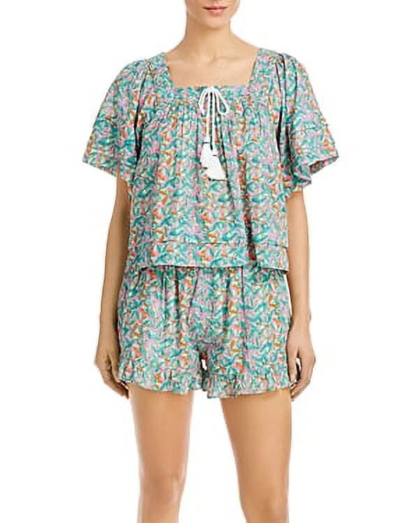 Roller Rabbit Gentlemen Peri Willow Cotton Swim Top Cover-Up (L, Teal Multi)