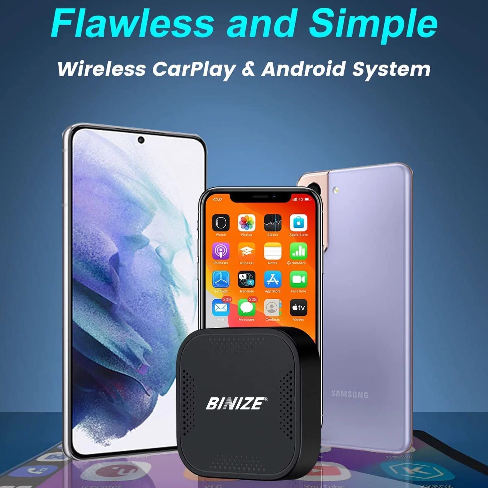 BINIZE ai Box Android Auto Wireless 4G Cellular,4+64G,8Core, Only Fit for Cars with OEM/Factory Wired CarPlay,Wireless CarPlay&Android System,Built-in Navigation,Support YouTube Netflix,etc