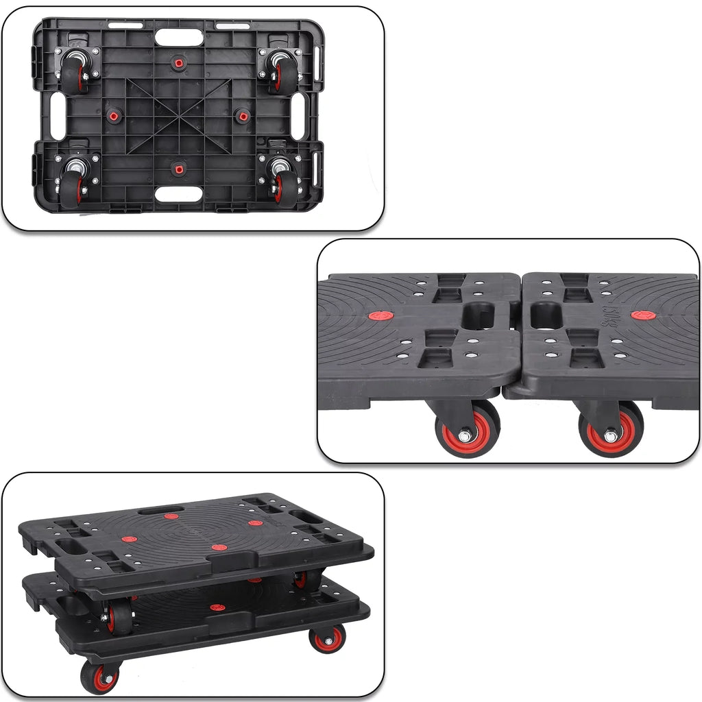 Homhougo—2PCS Portable Folding Hand Truck 330 Lbs Capacity 4 Rotate Wheels Transport Trolley Luggage Cart for Home Office Travel Dark 2pcs