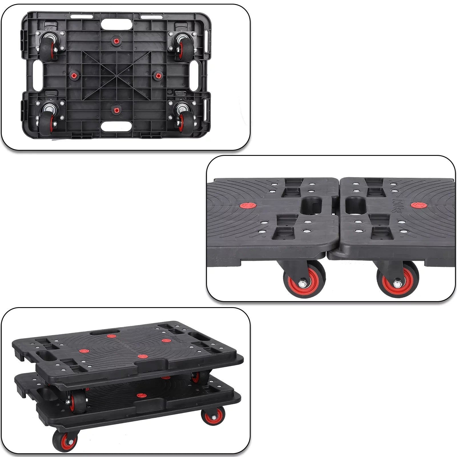 Homhougo—2PCS Portable Folding Hand Truck 330 Lbs Capacity 4 Rotate Wheels Transport Trolley Luggage Cart for Home Office Travel Dark 2pcs