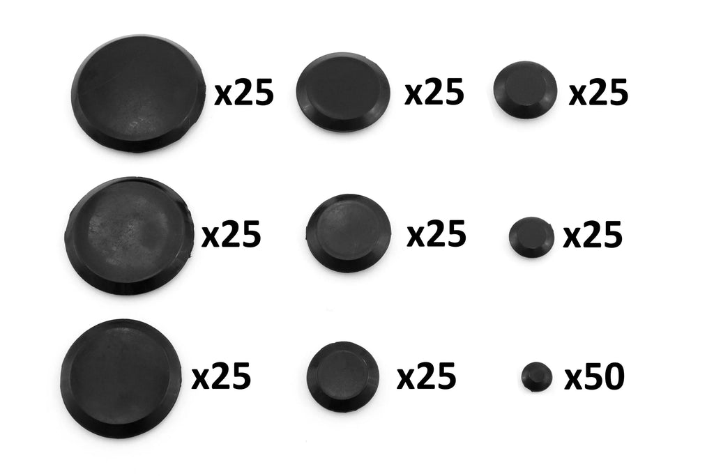 Red Hound Auto 250 Piece Flush Mount Dark Hole Plug Gentlemen for Auto Body and Sheet Metal Assorted Sizes for 1/4, 3/8, 1/2, 3/4, 1, 1-1/4, 1-1/2, 1-3/4 and 2 Inch Holes