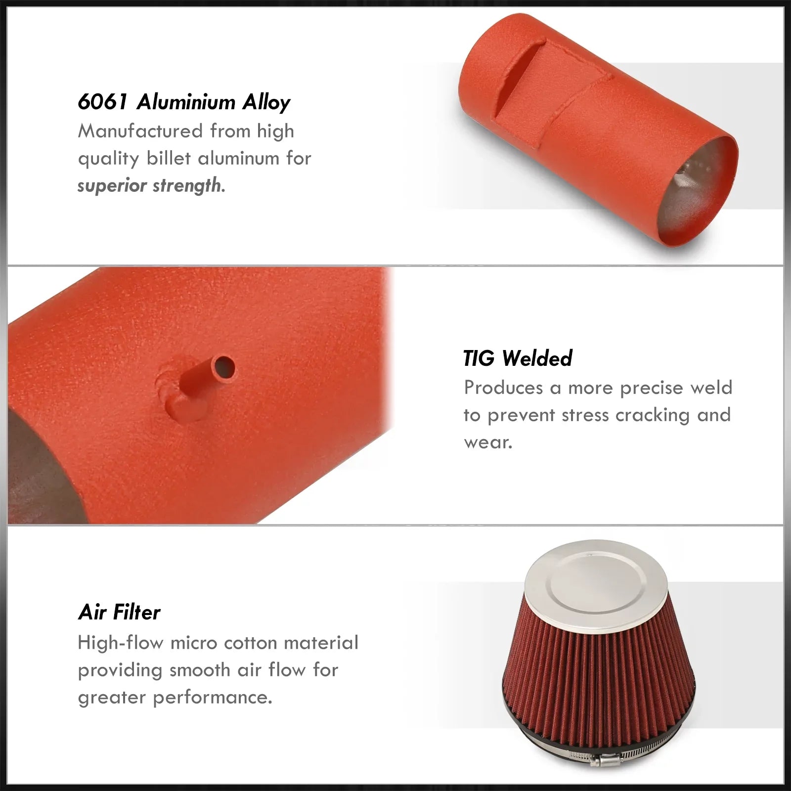 AJP Distributors Cold Air Short Ram Intake CAI SRI Induction System Kit Red Aluminum Piping + Heat Shield Filter Individuals For Cadillac CTS-V V8 5.7L 6.0L 2004 2005 2006 2007 04 05 06 07