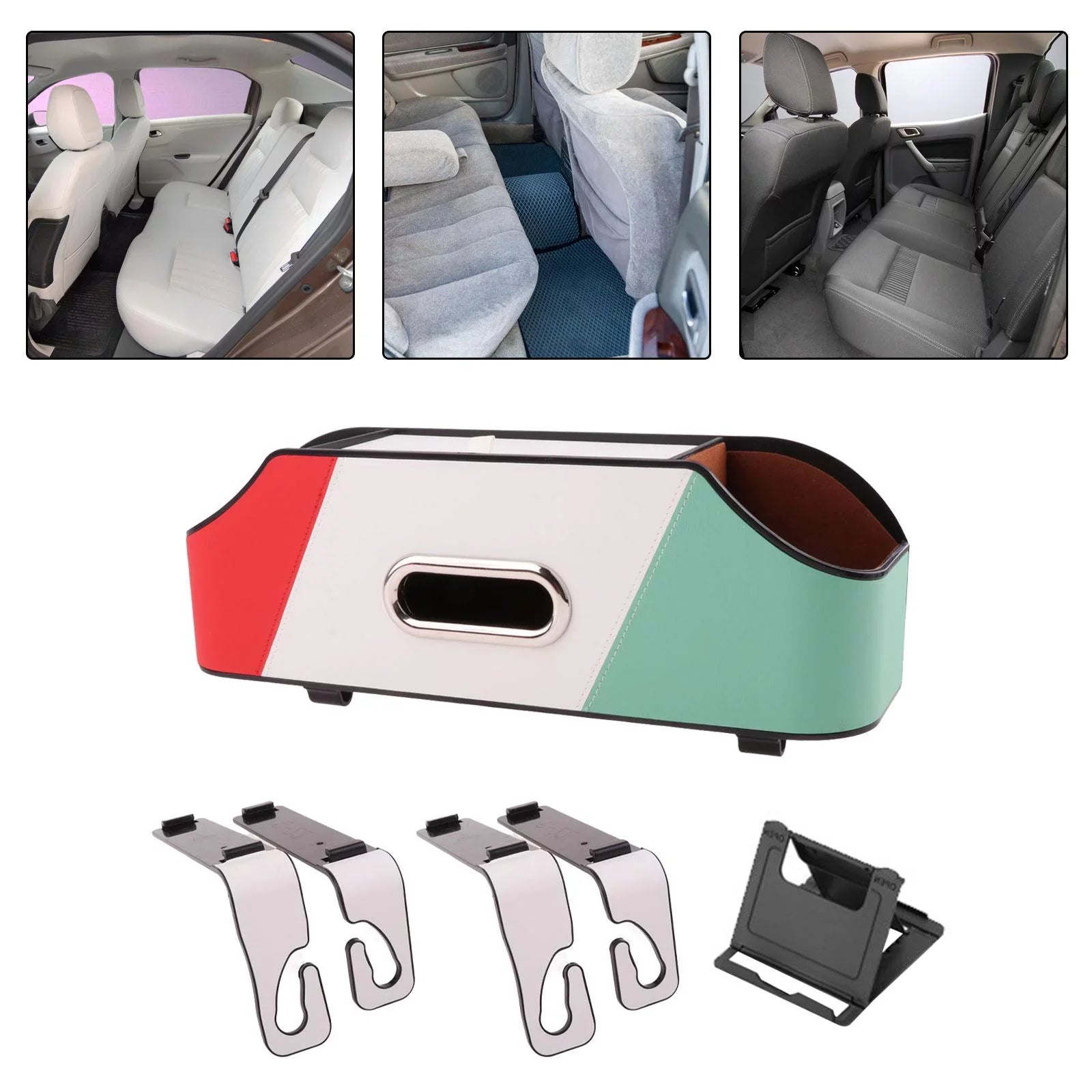 Car Seat Back Organizer Tissue Holder Phone Holder Keep Tidy PU Leather Travel Road Trips Universal Storage Detachable with Cup Holder Style B