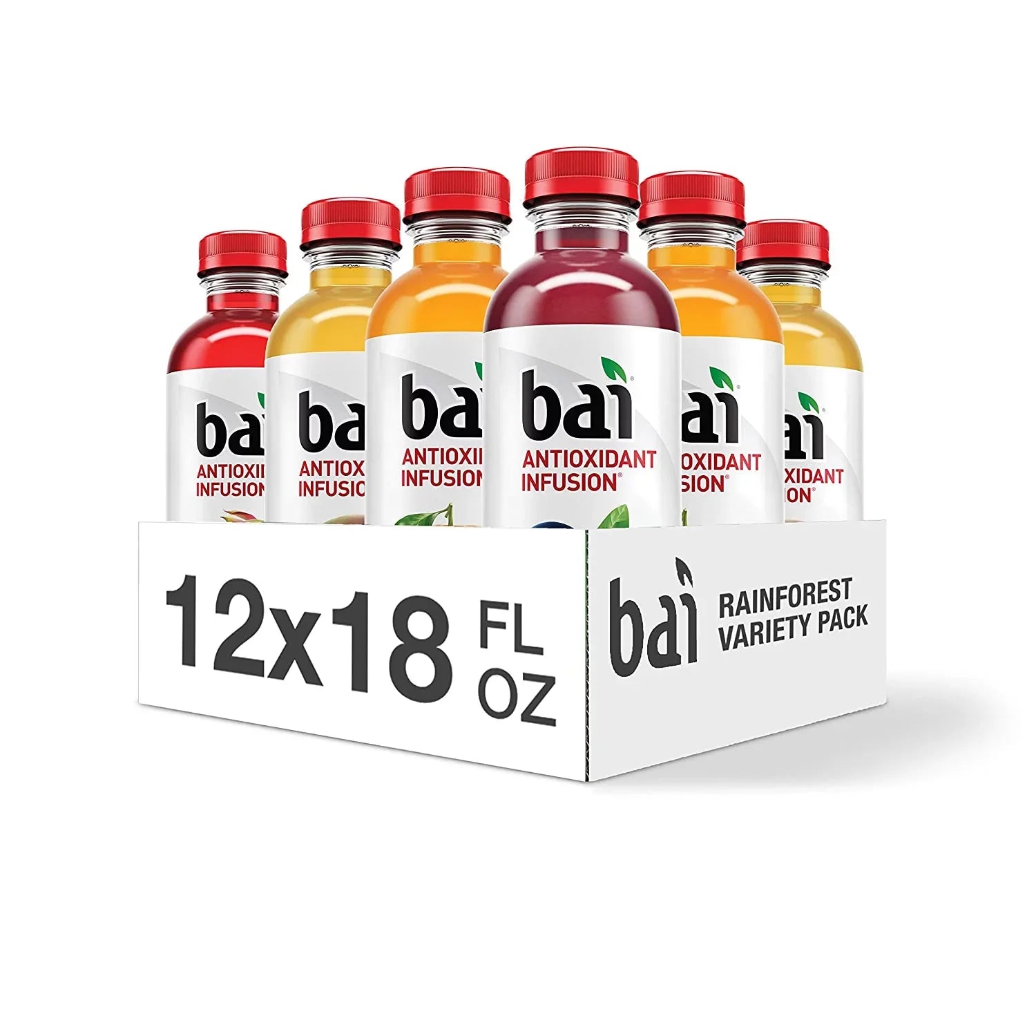 Bai Flavored Water, Rainforest Variety Pack, Antioxidant Infused Drinks, 18 Fluid Ounce Bottles, 12 Count, 3 Each of Brasilia Blueberry, Costa Rica Gentlemen Malawi Mango, Sumatra Dragonfruit