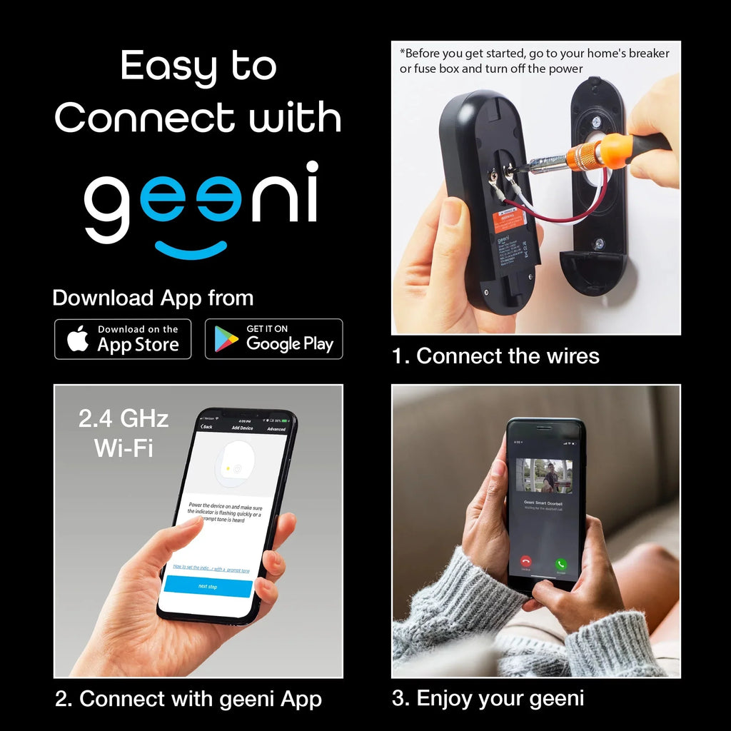 Geeni Video Doorbell Wired Wifi with 1080P Wide Angle, Motion Activated Alerts, 2-Way Audio, Night Vision, and Easy Installation Video Doorbells Camera for Home Security