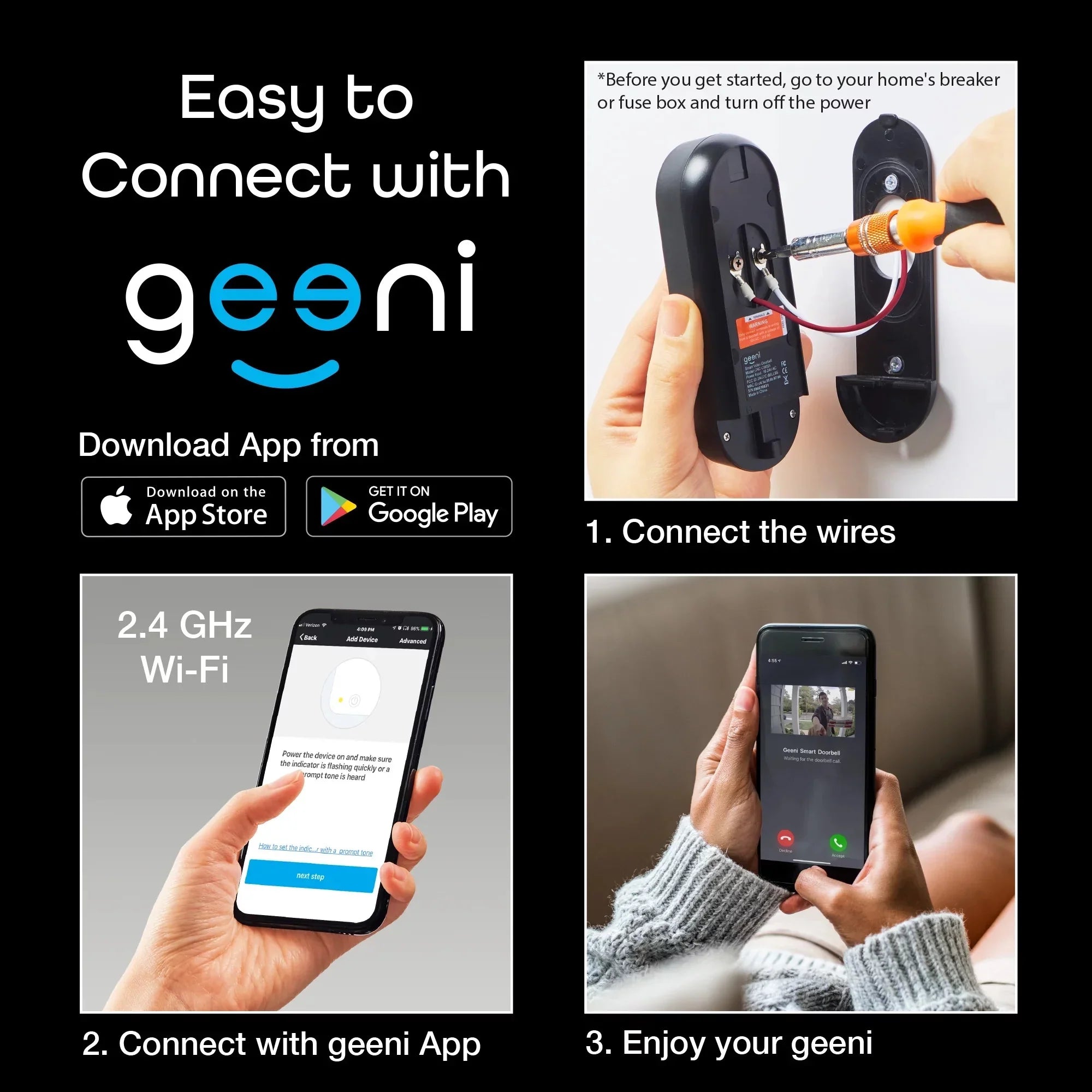 Geeni Video Doorbell Wired Wifi with 1080P Wide Angle, Motion Activated Alerts, 2-Way Audio, Night Vision, and Easy Installation Video Doorbells Camera for Home Security