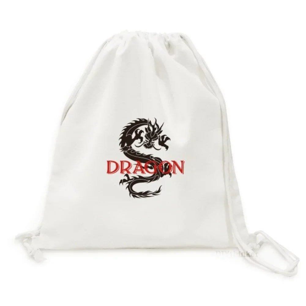 Animal Myth Dragon East West Backpack Canvas Drawstring Reusable Mesh Shopping Bag
