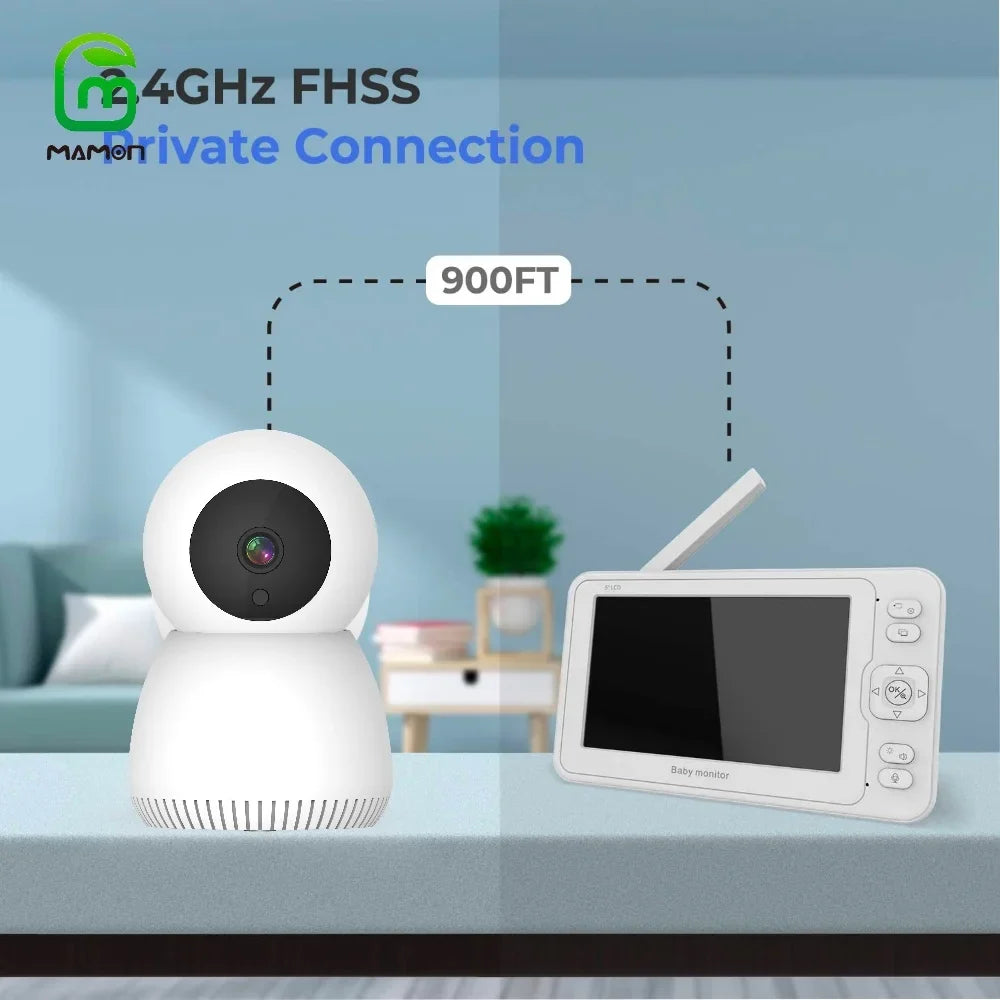 MAMON Video Baby Monitor with Camera and Audio 1080P 5" HD Display Two Way Talk PTZ Remote Large Battery Capacity