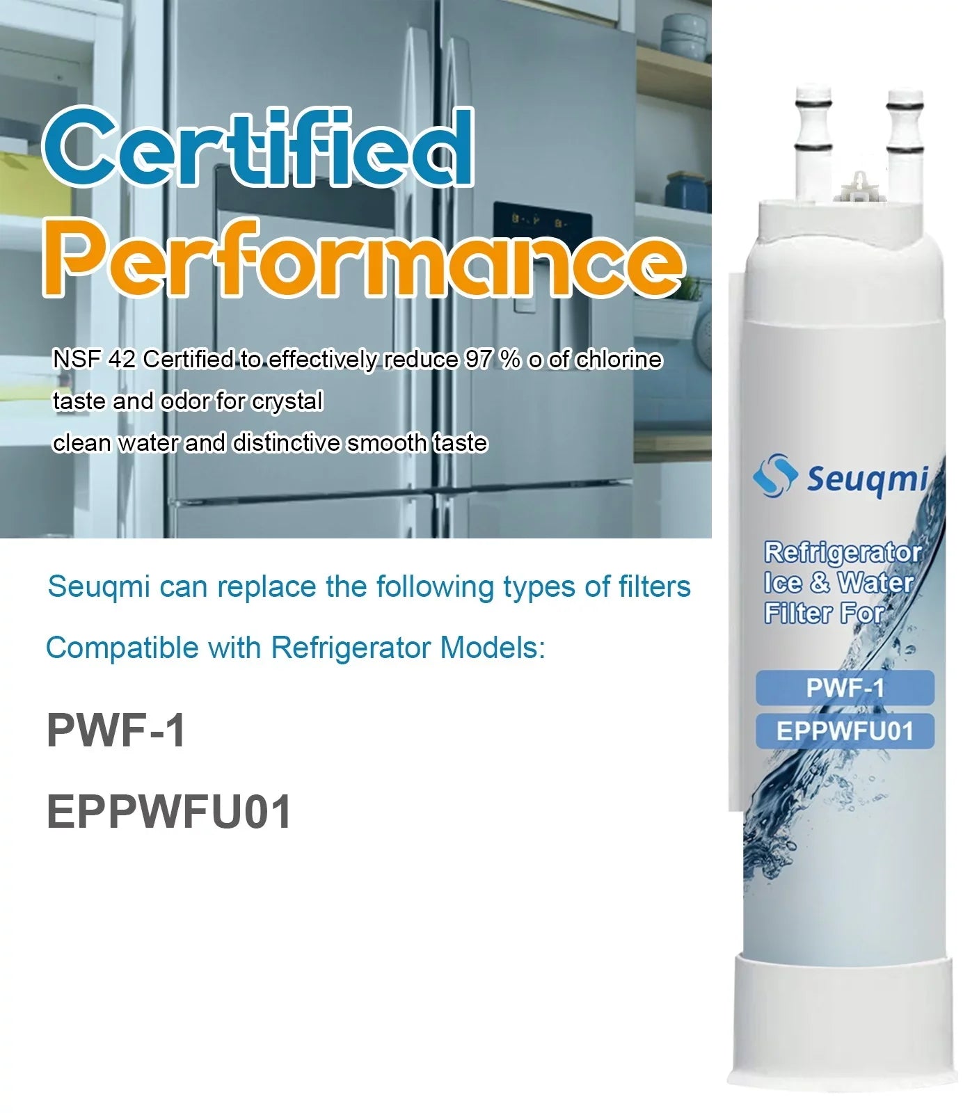 2Pack Seuqmi brand water and ice filters are compatible with Frigidaire®PurePour PWF-1 FPPWFU01