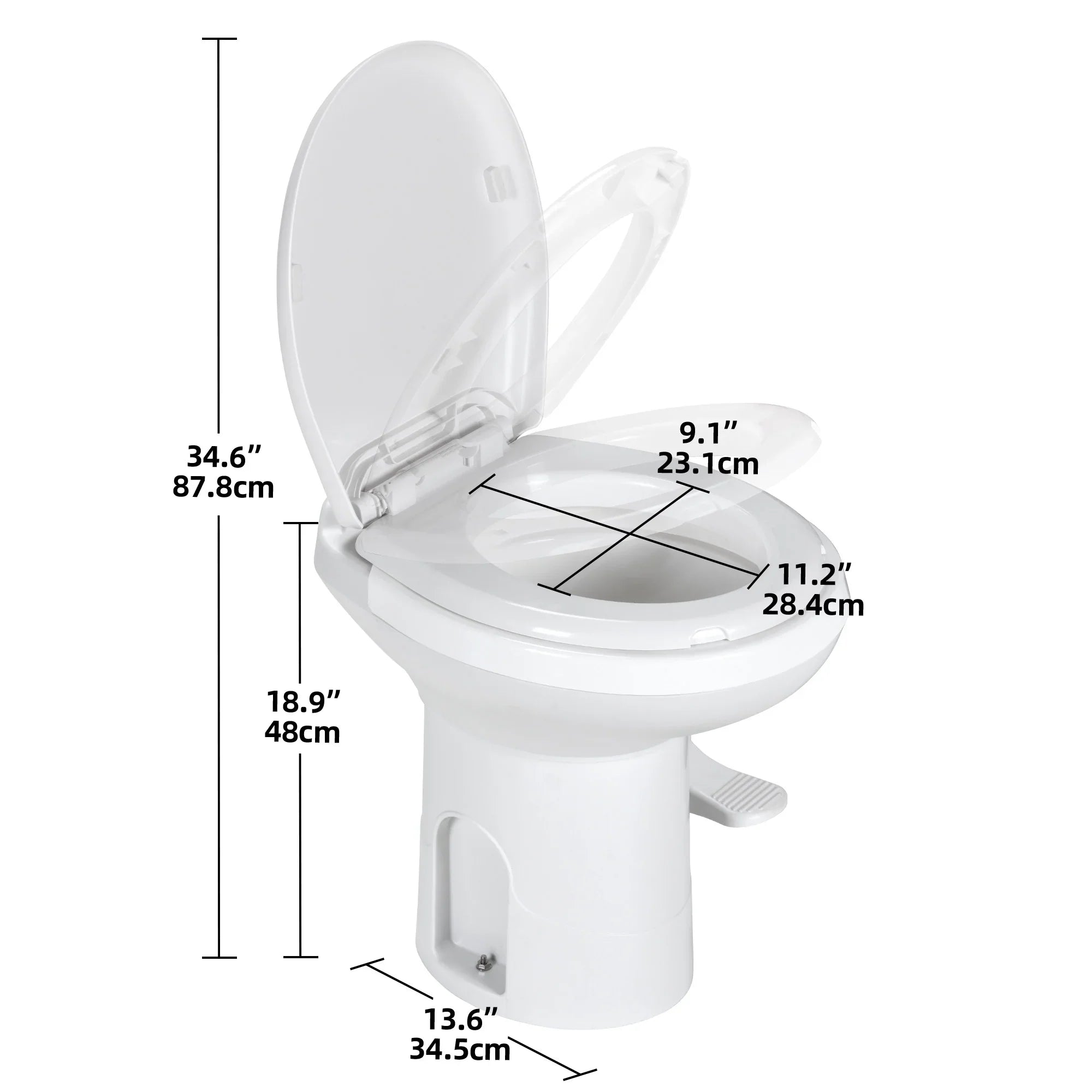 Dextrus Portable RV Toilet with Pedal Flush, Gravity Flush Toilet High Profile for Caravan Travel, Camping, Boating, White