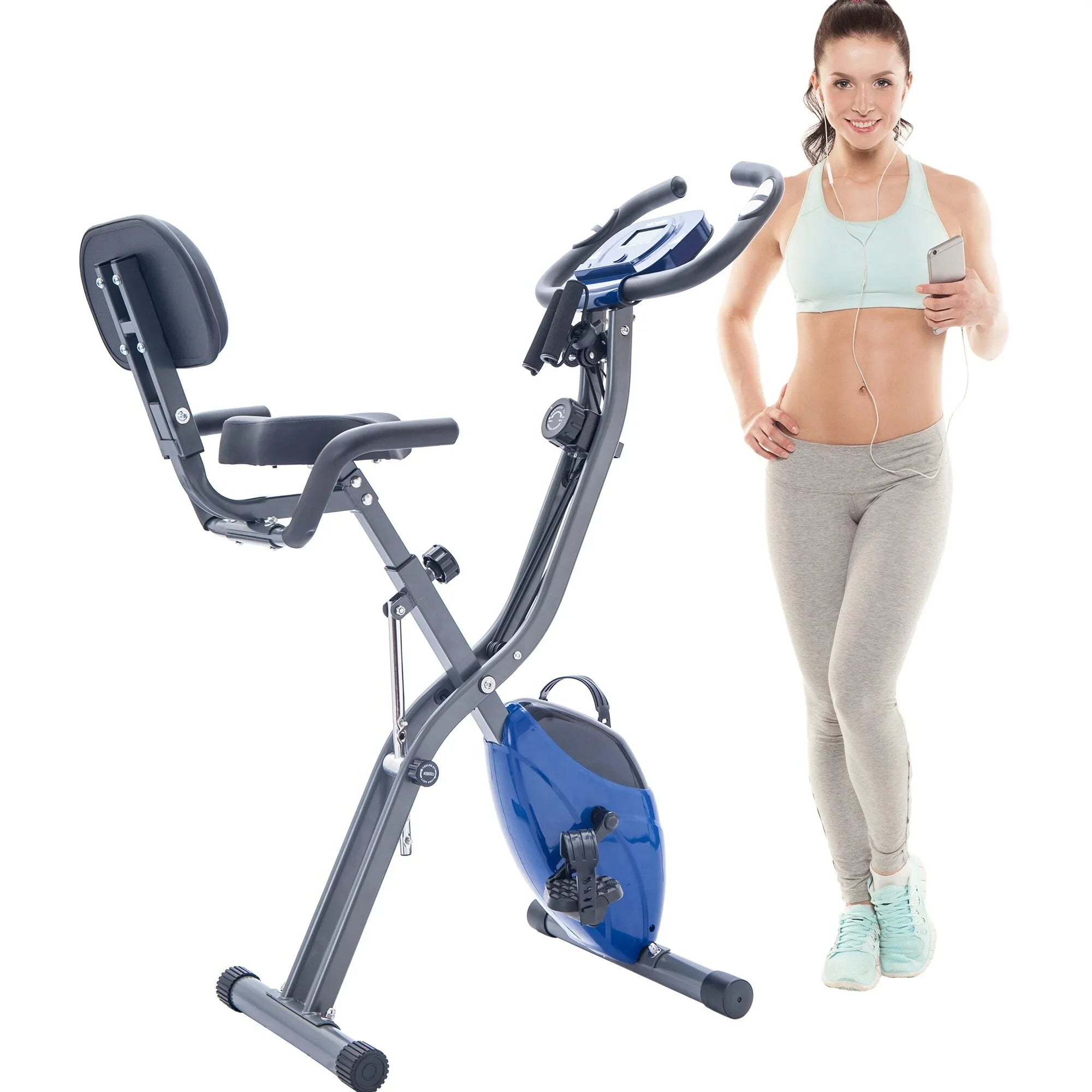 Folding Fitness X-Bike with 10-Level Adjustable Resistance, Arm Bands Midnight