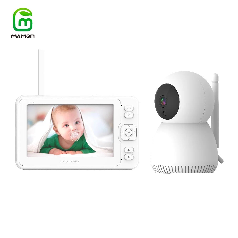 MAMON Video Baby Monitor with Camera and Audio 1080P 5" HD Display Two Way Talk PTZ Remote Large Battery Capacity