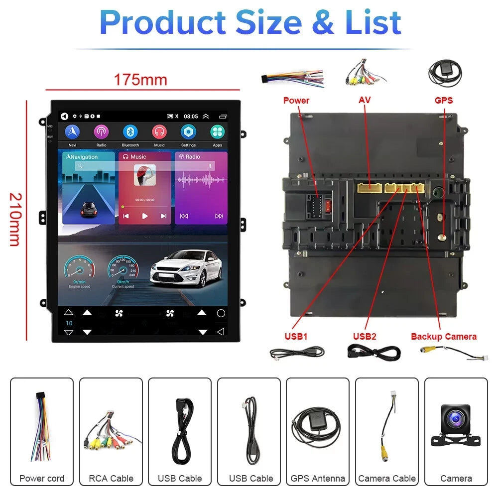 Podofo 2+64G for Ford Focus 2012-2018 Wireless Carplay Android Auto Mirror Link 9.7'' Touchscreen Car Stereo Radio Android 13 HD 1080P WIFI GPS FM Bluetooth USB, AHD Rearview Camera