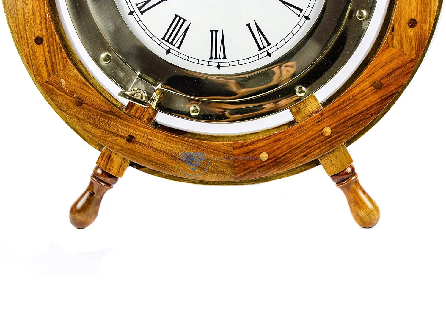 Nagina International Brass Nautical Full Porthole Tim'es Clock Ship Wheel | Pirate's Maritime Vintage Gift (18 Inches)