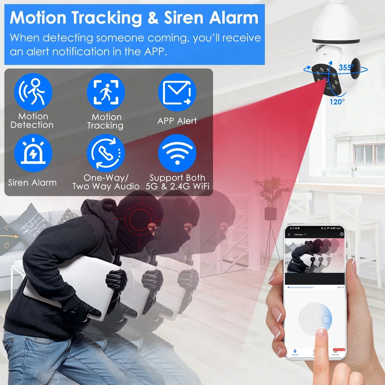 Electric Security Surveillance Camera iMounTEK 1080P FHD Wireless E27 WiFi Bulb Camera 360 Degree Panoramic Motion Tracking Alarm Two-Way Audio Night Vision APP Control