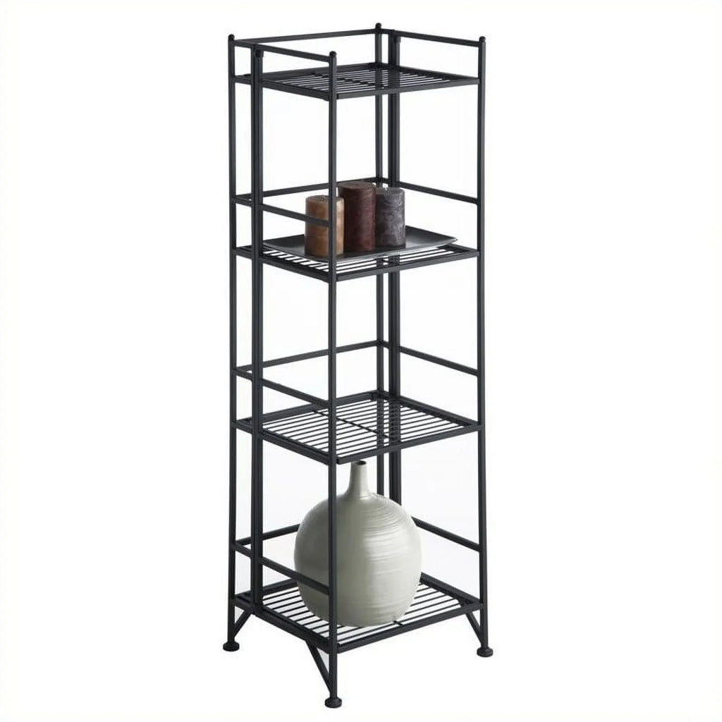 Pemberly Row Transitional Metal 4 Tier Folding Shelf Unit in Ebony