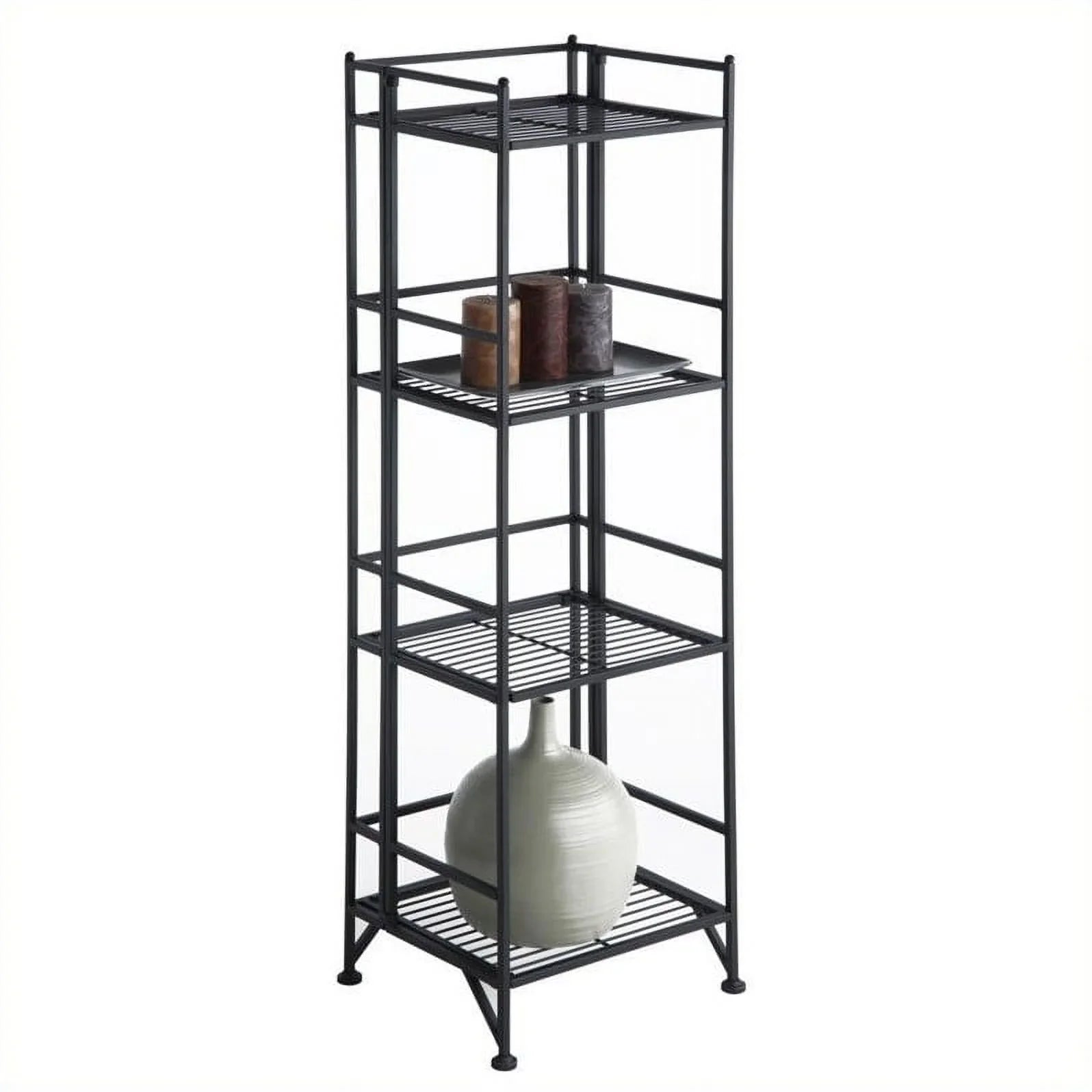 Pemberly Row Transitional Metal 4 Tier Folding Shelf Unit in Ebony