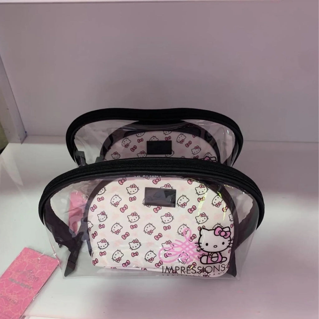 Impressions Vanity Hello Kitty 2 Pcs Nested Clutch Purses, Waterproof Travel Makeup Clutch Bag (White)