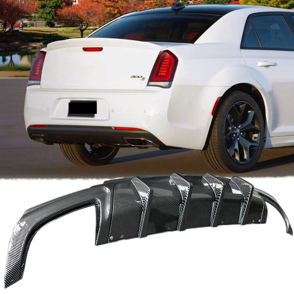 NINTE Rear Diffuser for 2015-2022 Chrysler 300 SRT Carbon Fiber Style Square Exhaust