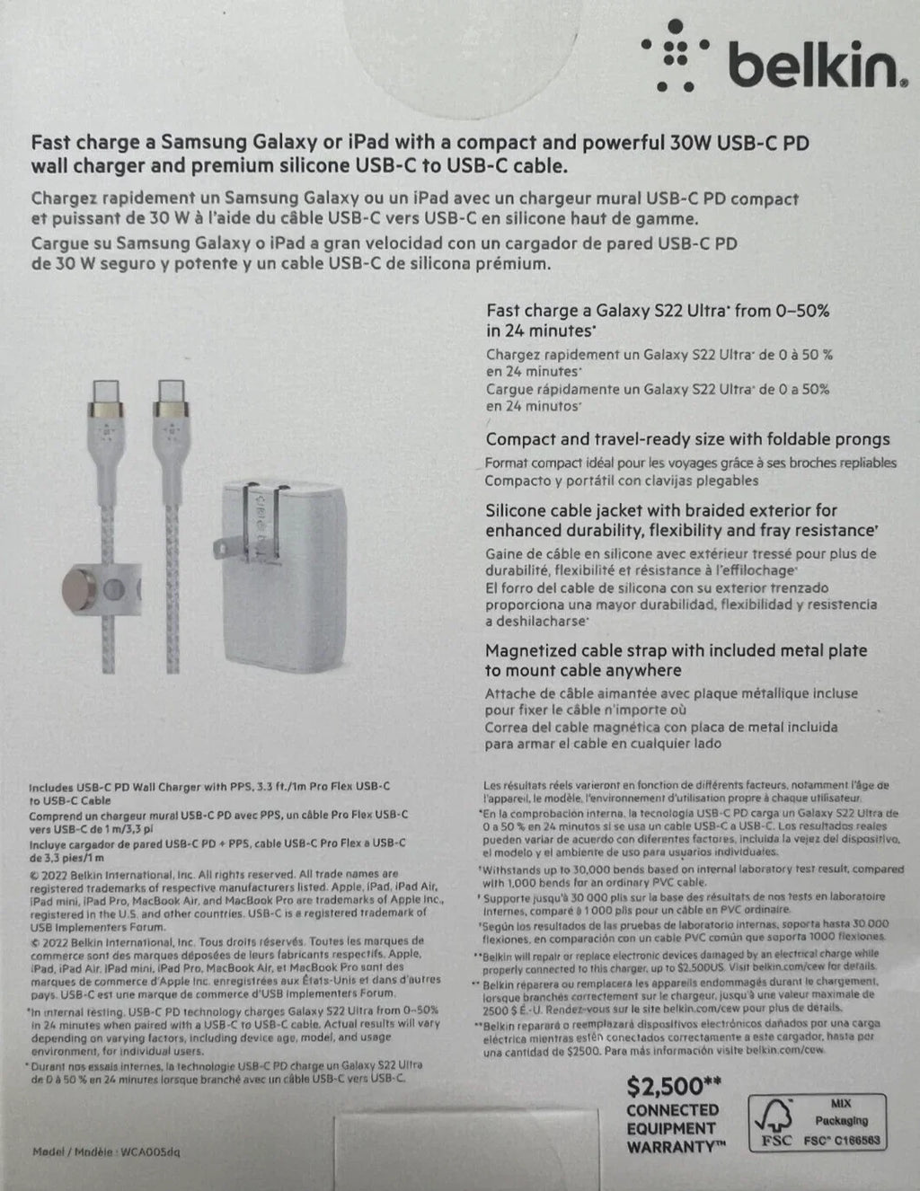 Belkin 30W Wall Charger with USB-C to USB-C Cable Bundle (Boost Charge) - White