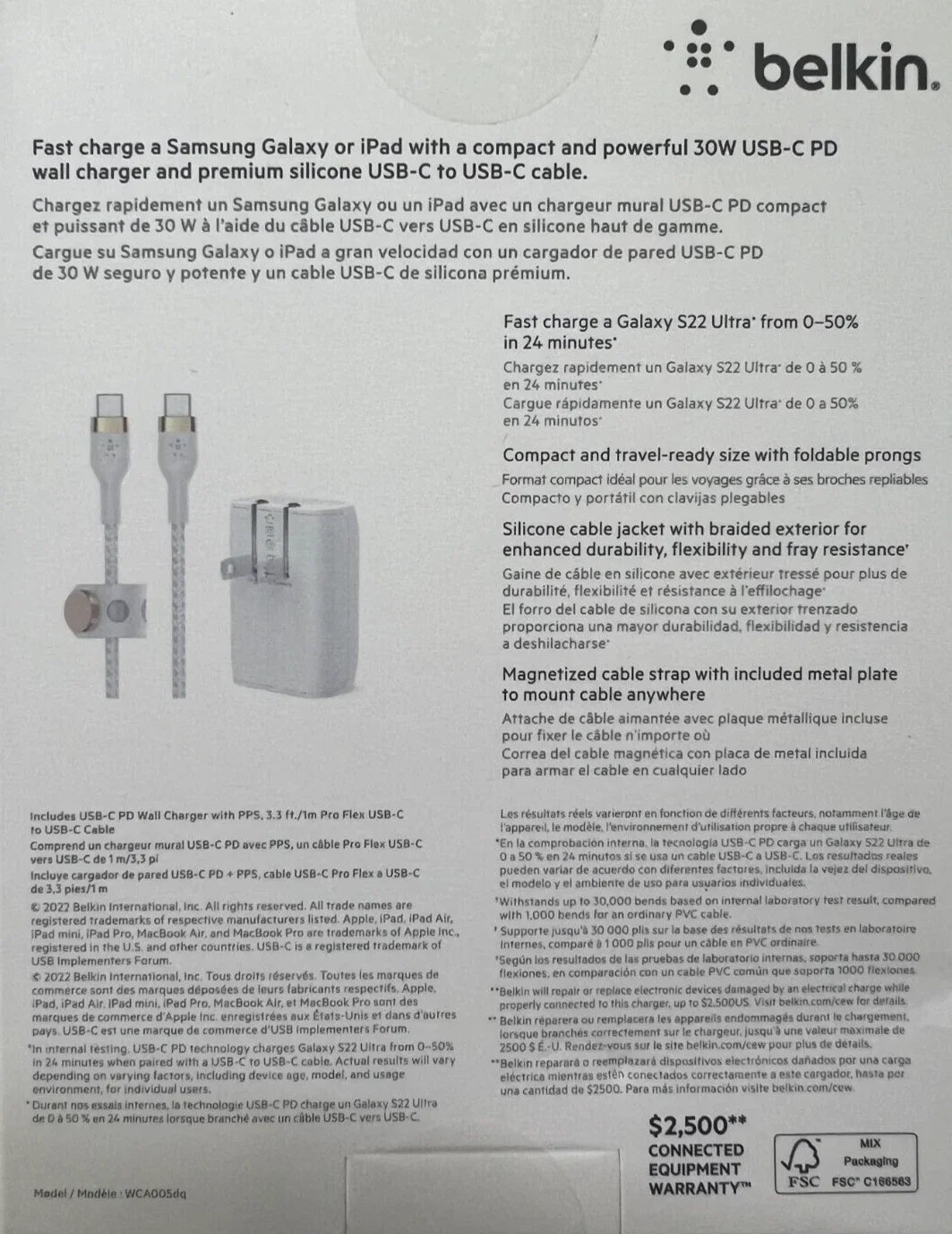 Belkin 30W Wall Charger with USB-C to USB-C Cable Bundle (Boost Charge) - White
