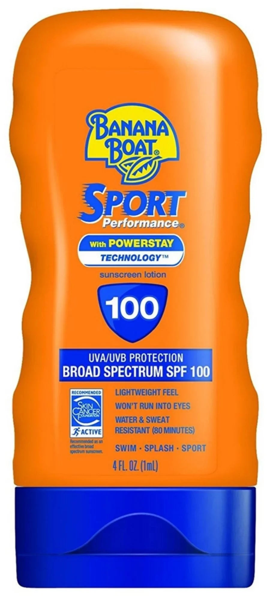 Banana Boat Sport Performance Sunscreen Lotion SPF 100 4 oz (Pack of 4)