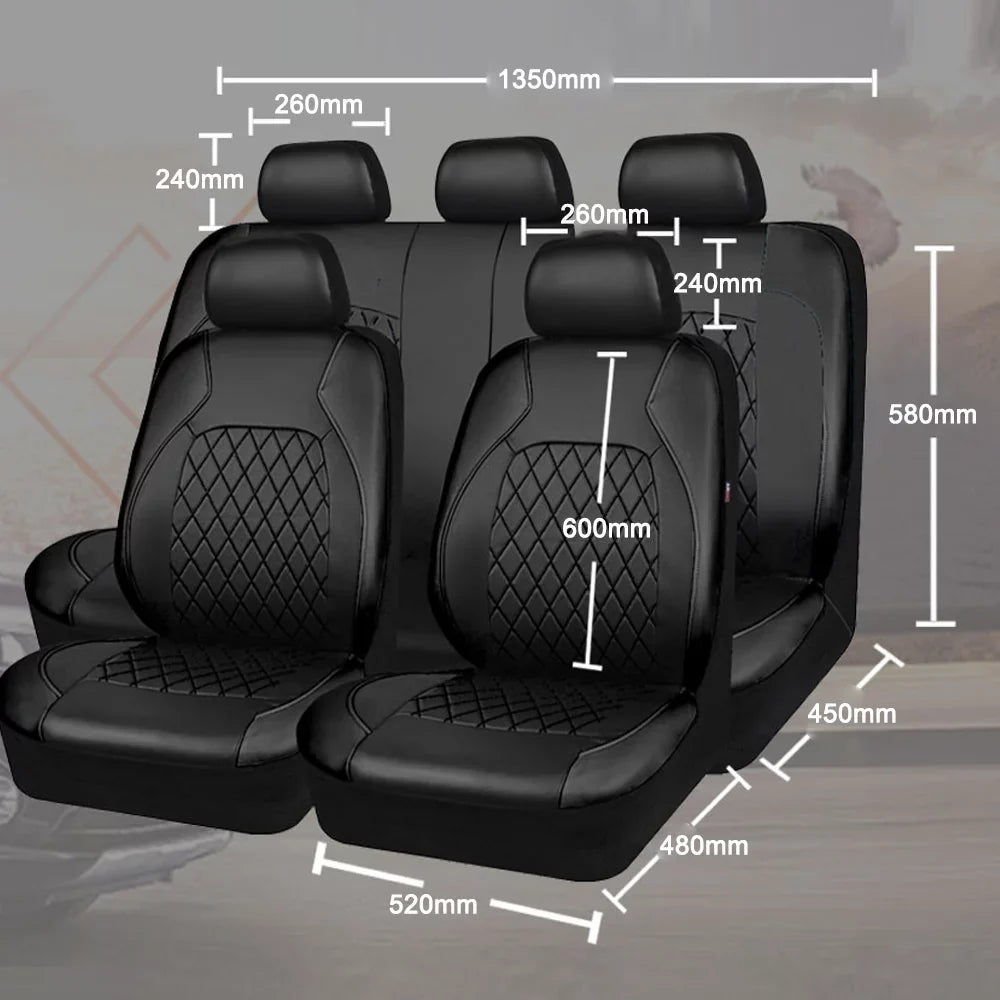 Andoe 9 Pcs Car Seat Cover, 5 Seats PU Leather Universal Seat Cover Full Set Auto Interior Accessories for Auto Trucks Van SUV