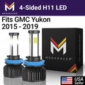Mega Racer GMC Yukon 4 Sided H11 H9 H8 LED Headlight Bulbs 6000K Diamond White 12V 60W 10000LM GMC Yukon 2015 2016 2017 2018 2019 15 16 17 18 19 Low Beam Automotive People