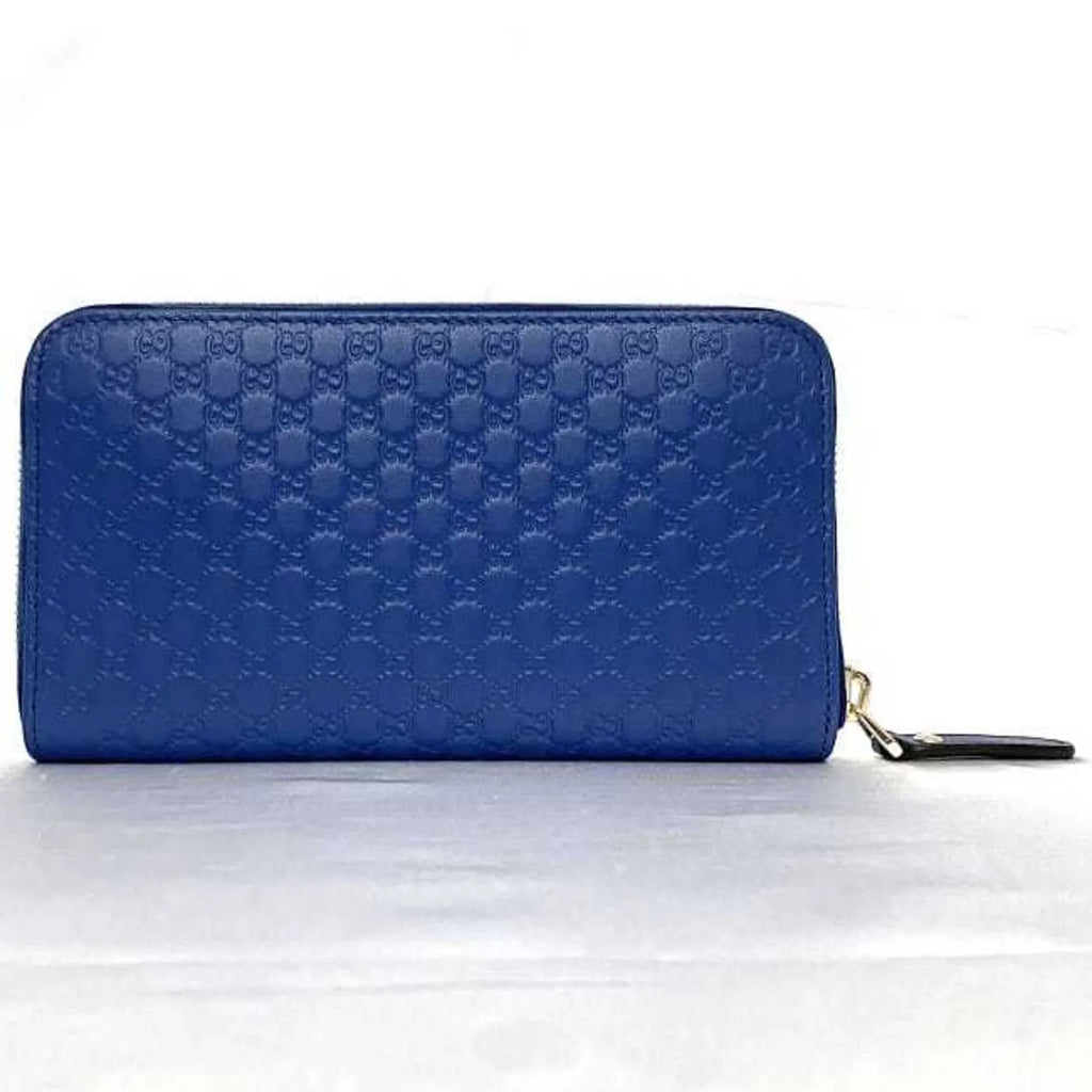 Pre-Owned Gucci Round Long Wallet Navy Blue Microsima 449391 Leather GUCCI GG (Like New)