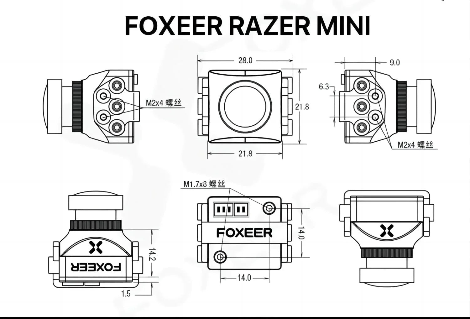 SoloGood FPV Camera Foxeer Razer Mini 2.1mm 4:3 Lens Natural Image 1200TVL Definition 125 Degree PAL NTSC Switchable
