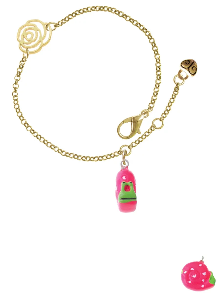 Delight Jewelry Resin Hot Pink Love Snail Gold-tone Rose Link Chain Bracelet, 6.25"+1.75" Final Point