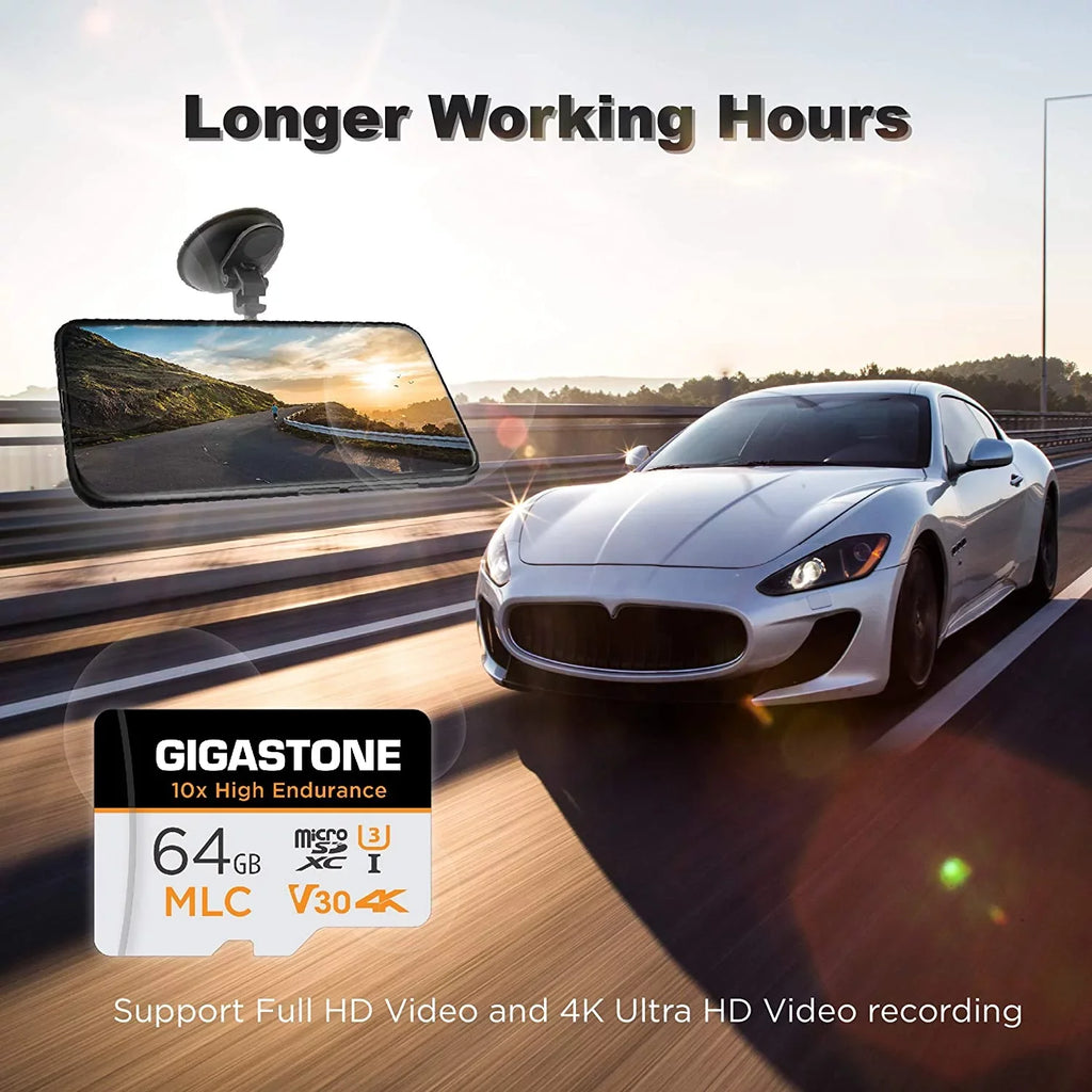 Gigastone 64GB MLC Micro SD Card, 10x High Termination (MLC) 4K Video Recording, Security Cam, Dash Cam, Surveillance Compatible 100MB/s, U3 C10, 2 Pack (2x64GB)