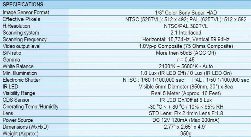 WDRV-3478C-RT-BNC, Weldex Mobile Side View Color Camera for Vehicles