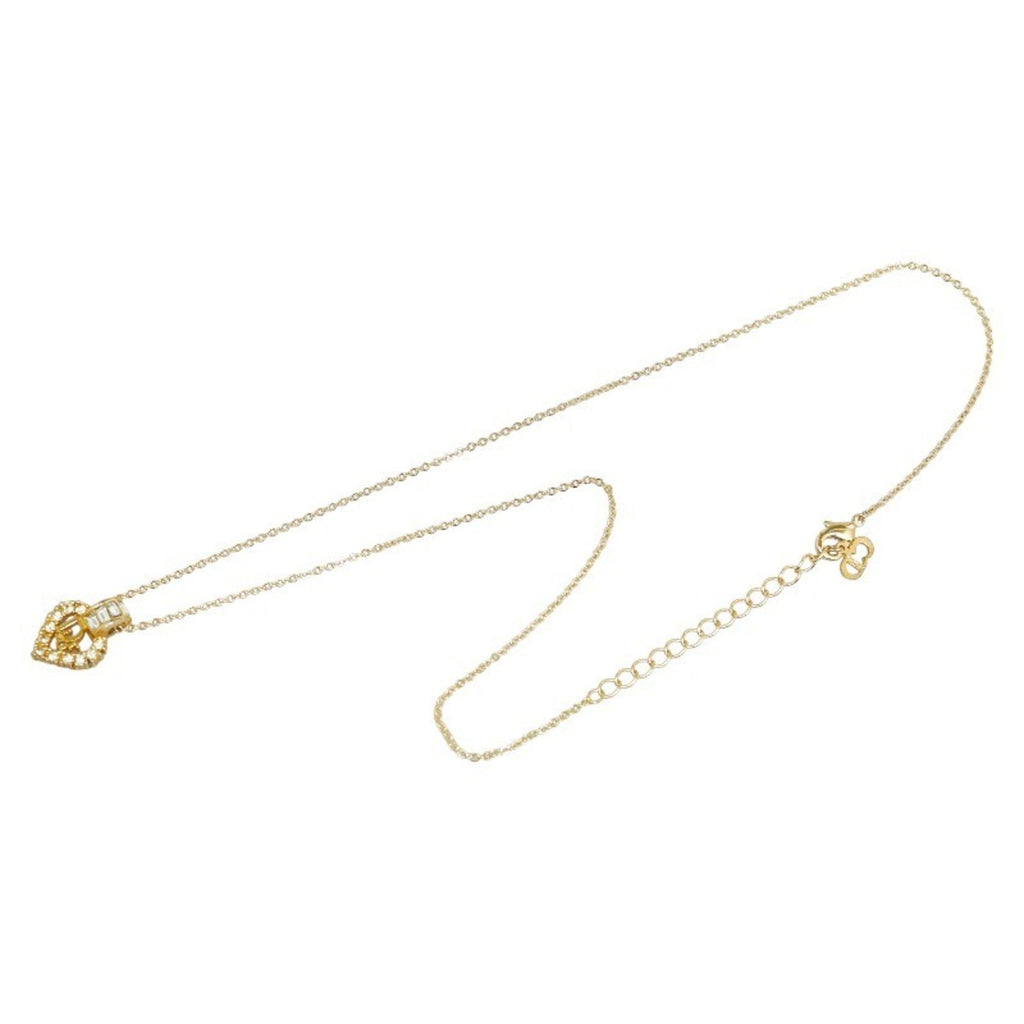 Pre-Owned Christian Dior Dior Heart Rhinestone Necklace Gold Plated Gentlemen (Good)