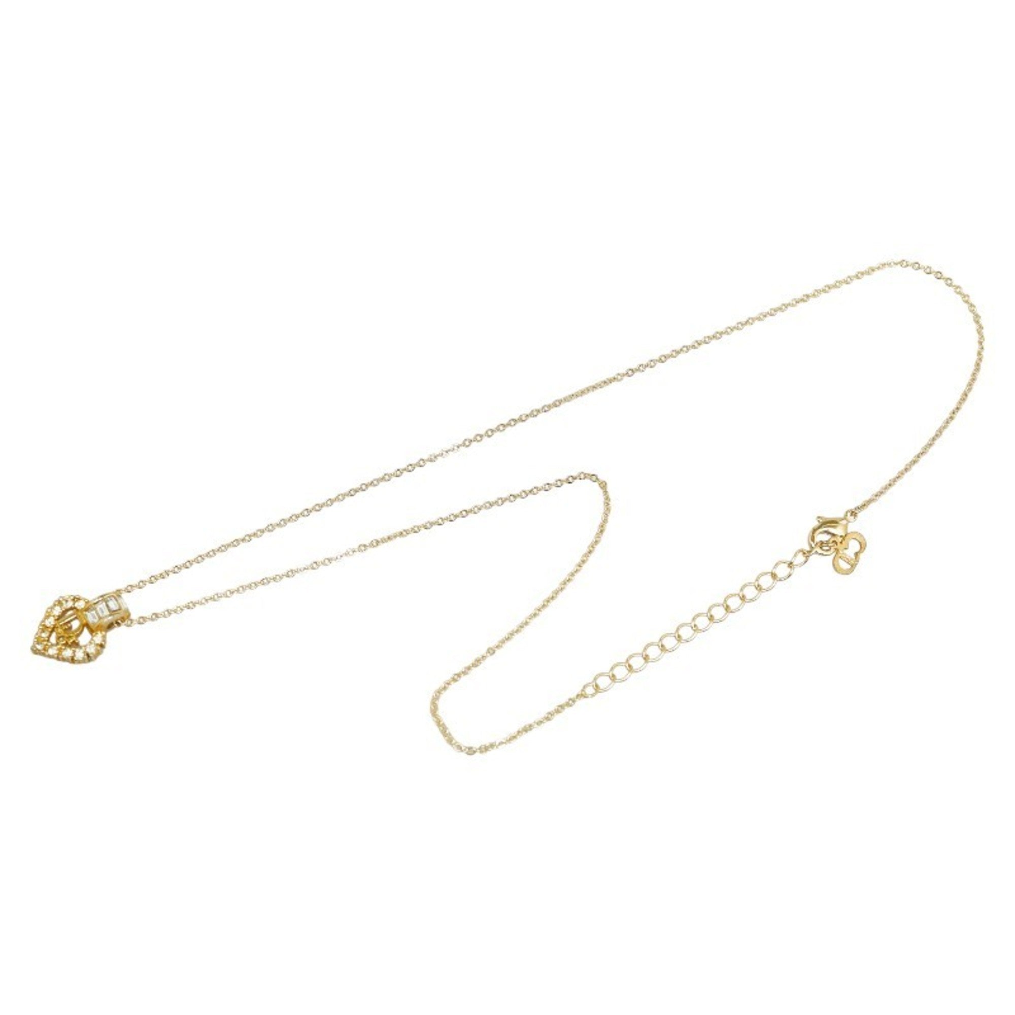 Pre-Owned Christian Dior Dior Heart Rhinestone Necklace Gold Plated Gentlemen (Good)