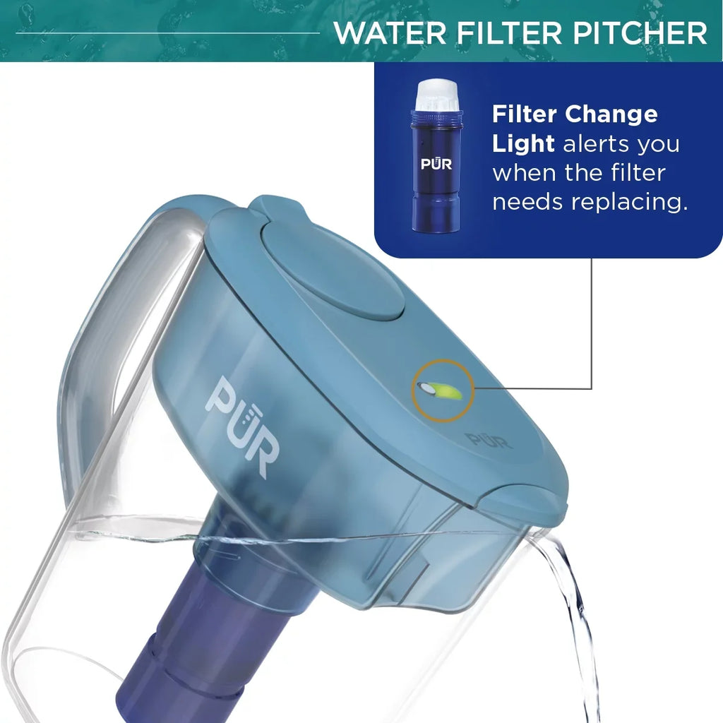 PUR PLUS 11-Cup Water Pitcher Filtration System, W 11.4" x H 10.4" x L 4.9", Aqua, PPT111G