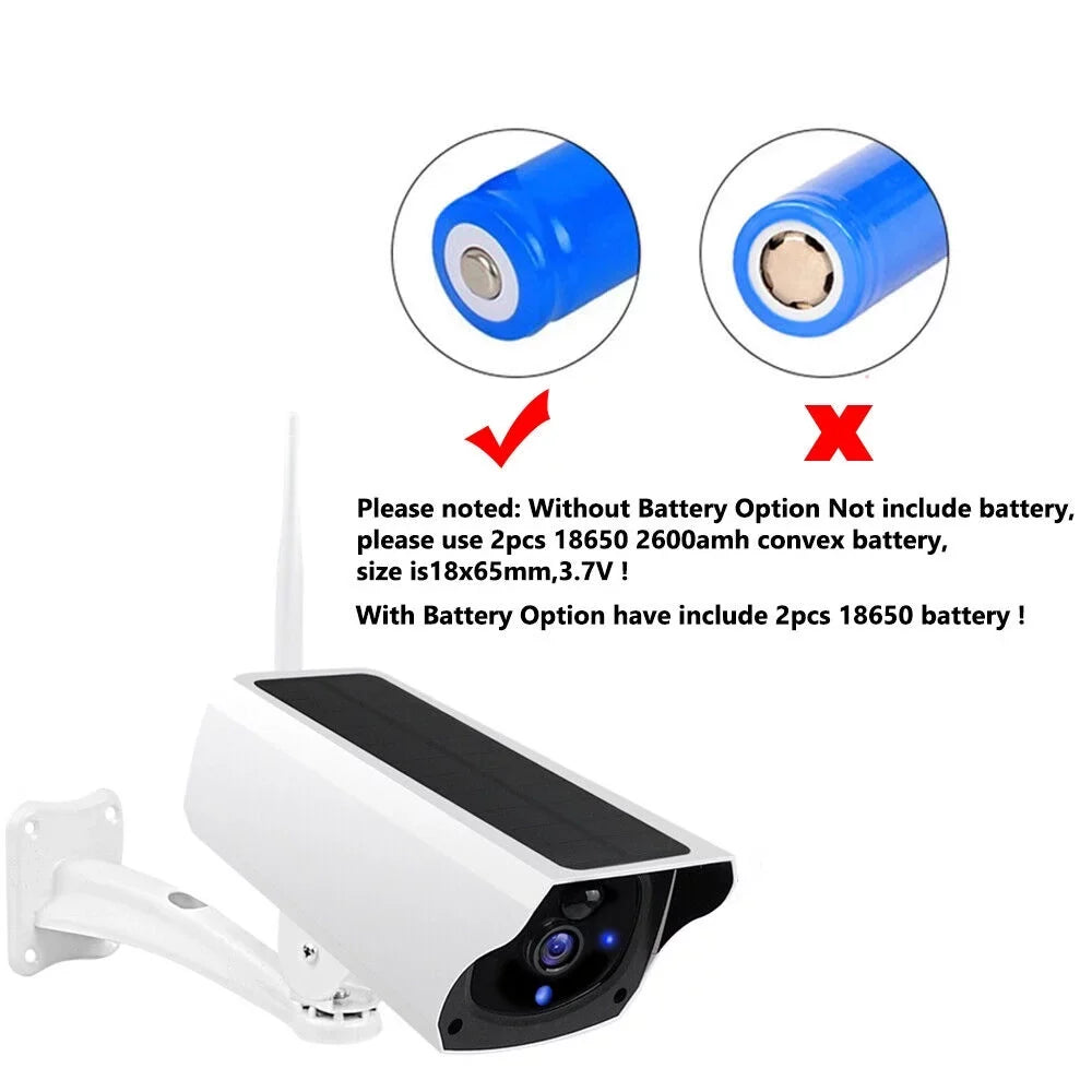 1080P Solar Powered Security Camera, Wireless Security Camera, WiFi IP Home Outdoor Security IP Camera Night Vision HD with 32GB Momery Card and 3 Pcs 18650 Batteries