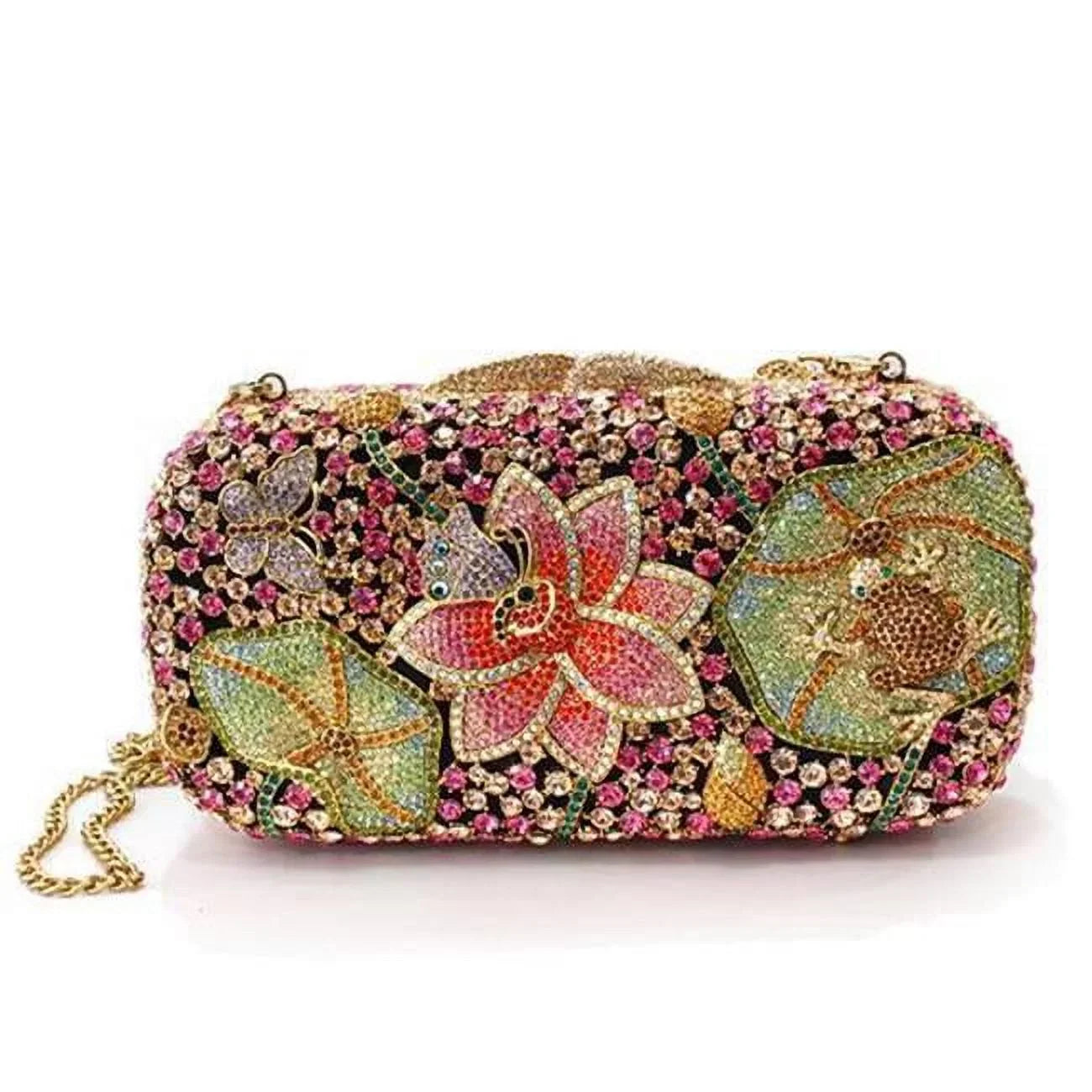 Gentlemen Ancientry Gold White Metal Clutch with Top Grade Crystal in Multi Color