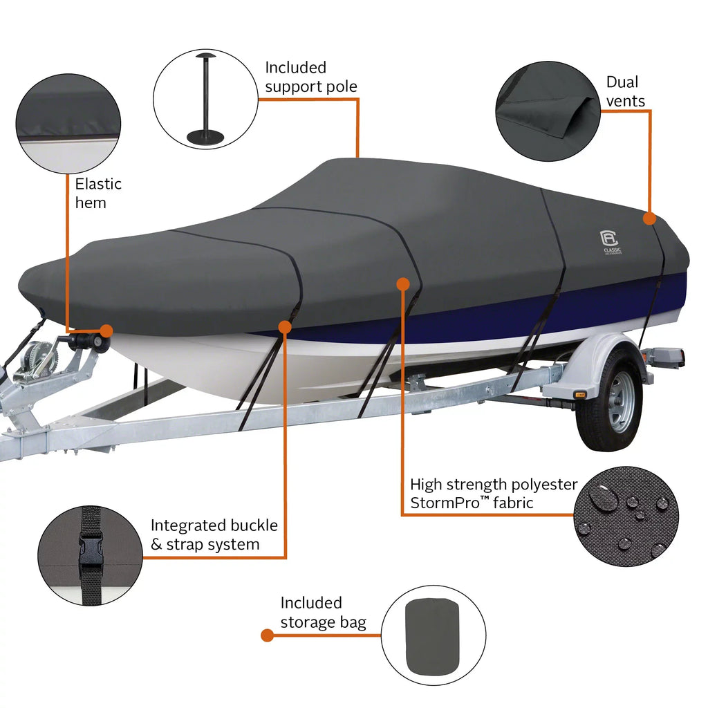 Classic Accessories StormPro Heavy-Duty Deck Boat Cover, Fits boats 20 ft - 22 ft long x 106 in wide