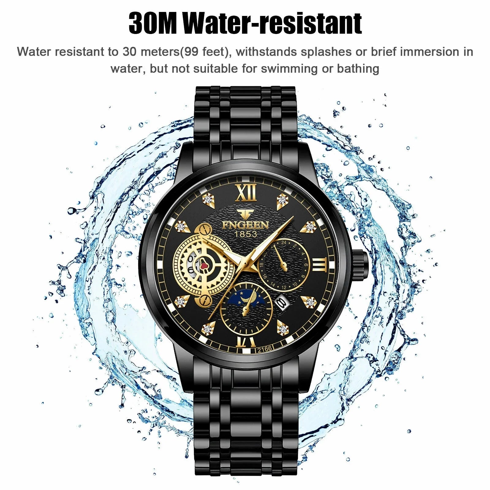 Waterproof People Watch Stainless Steel Crystal Luminous Classic Wristwatch Luxury