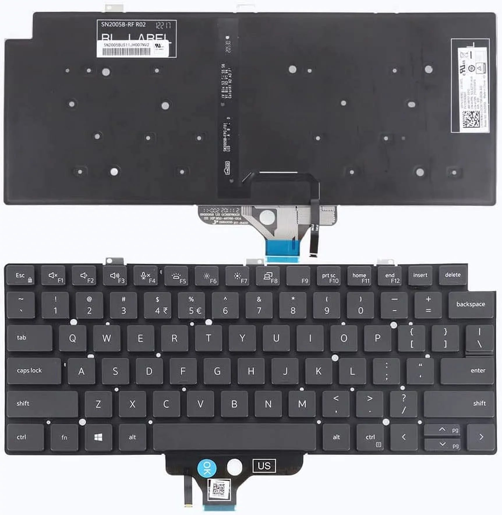 New US Midnight English Backlit Laptop Keyboard (Without palmrest) for Dell Latitude 7310 7310 2-in-1 5320 7320 7320 2-in-1 5320 2-in-1 P/N:18YPJ 018YPJ Light Backlight