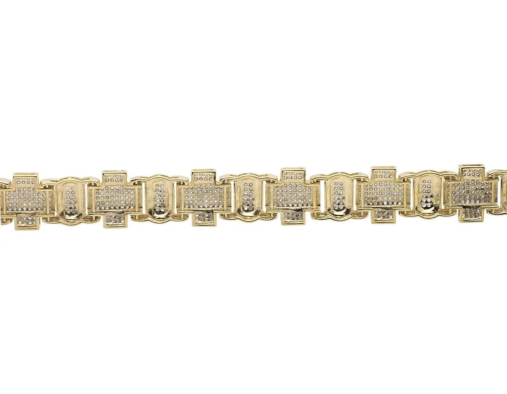 People 10K Yellow Gold Pave Genuine Diamond Cross Link Individuals Bracelet 8" 4.5ct