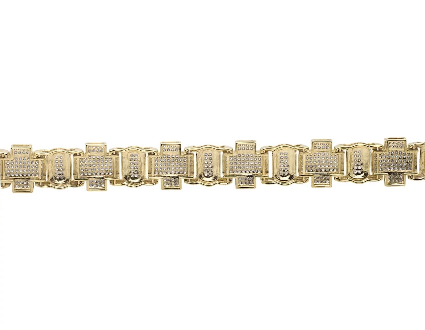 People 10K Yellow Gold Pave Genuine Diamond Cross Link Individuals Bracelet 8" 4.5ct