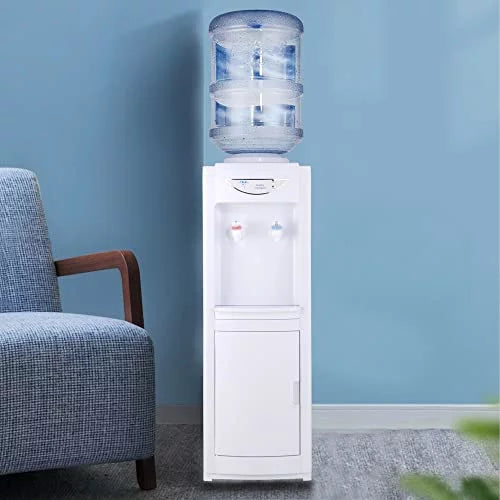 Hot & Cold Top Loading Water Dispenser,5 Gallons Water Coolers with Child Safety Lock Removable Drip Tray & Storage Cabinet,Water Cooler Dispenser for Home,Office(White)