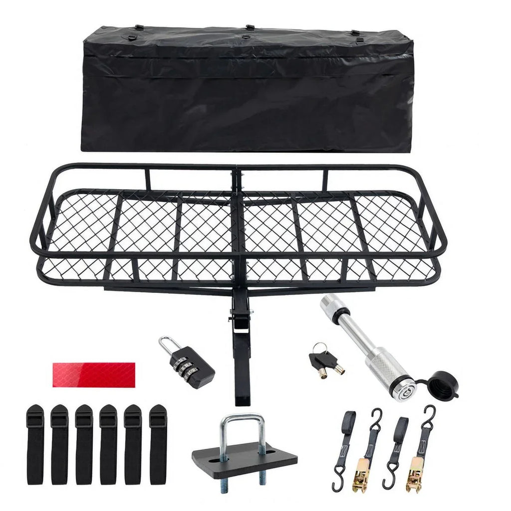 Teledu 60" x 24" x 6" Hitched Mounted Folding Cargo Basket with a 500 lb Capacity for Car SUV Truck Trailer, Midnight
