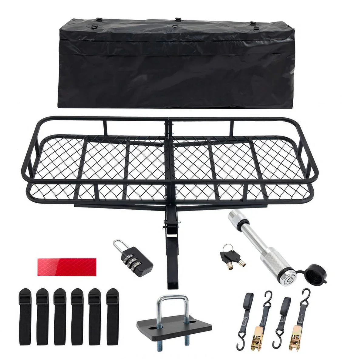 Teledu 60" x 24" x 6" Hitched Mounted Folding Cargo Basket with a 500 lb Capacity for Car SUV Truck Trailer, Midnight