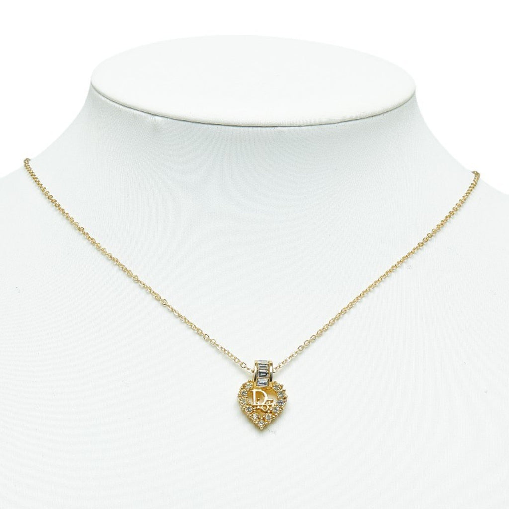 Pre-Owned Christian Dior Dior Heart Rhinestone Necklace Gold Plated Gentlemen (Good)