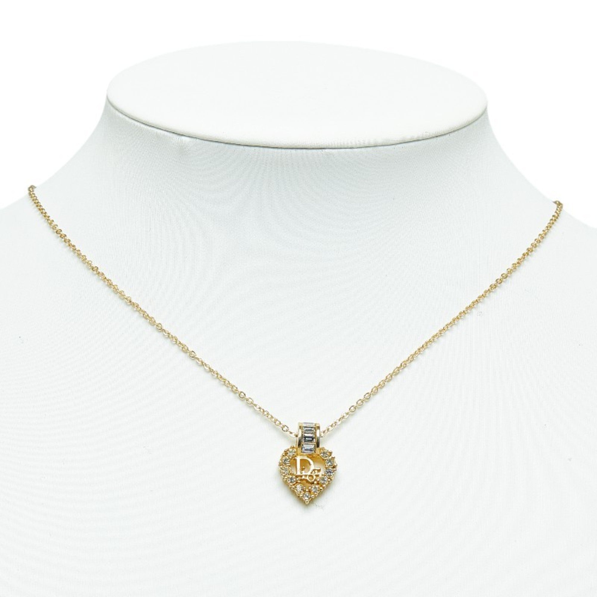 Pre-Owned Christian Dior Dior Heart Rhinestone Necklace Gold Plated Gentlemen (Good)