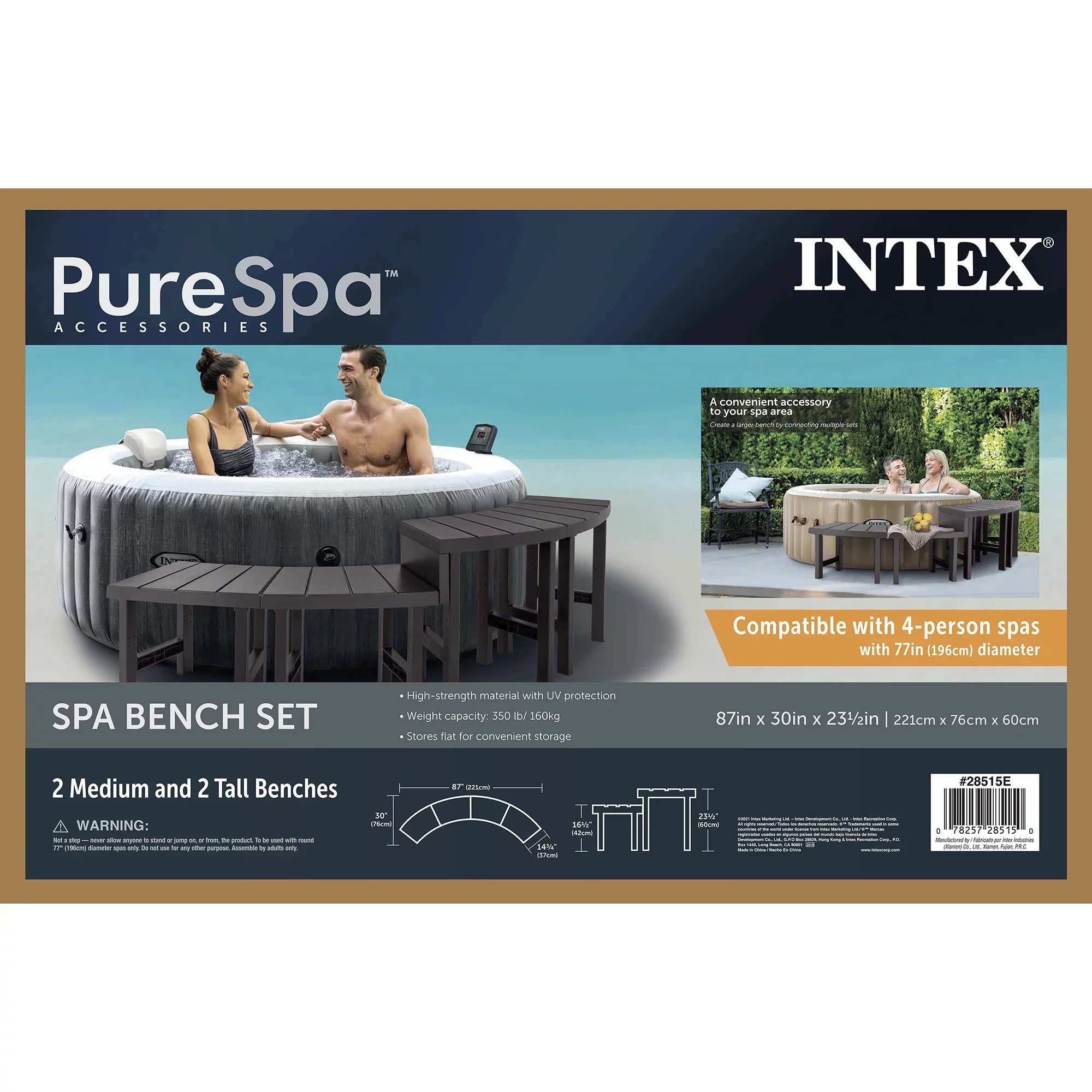 Intex PureSpa Plus Greywood Inflatable Hot Tub Jet Spa w/ Accessory Benches