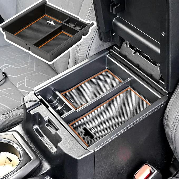 EDBETOS Center Console Accessory Organizer Compatible with Toyota Tacoma 2016-2019 2020 2021 2022 2023 3rd Gen ABS Material Armrest Box Insert Tray (Orange Trim)